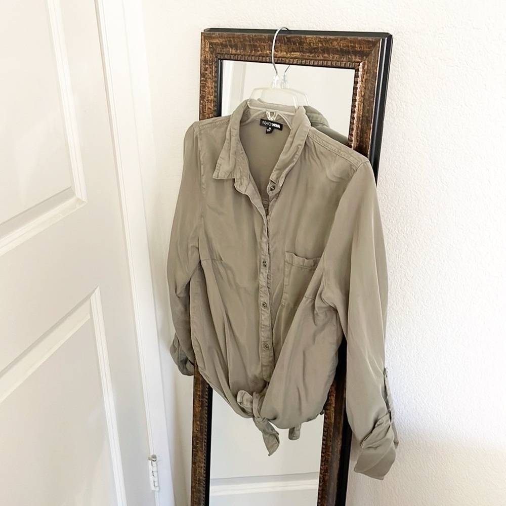 Fashion Nova olive green long sleeve button down top
